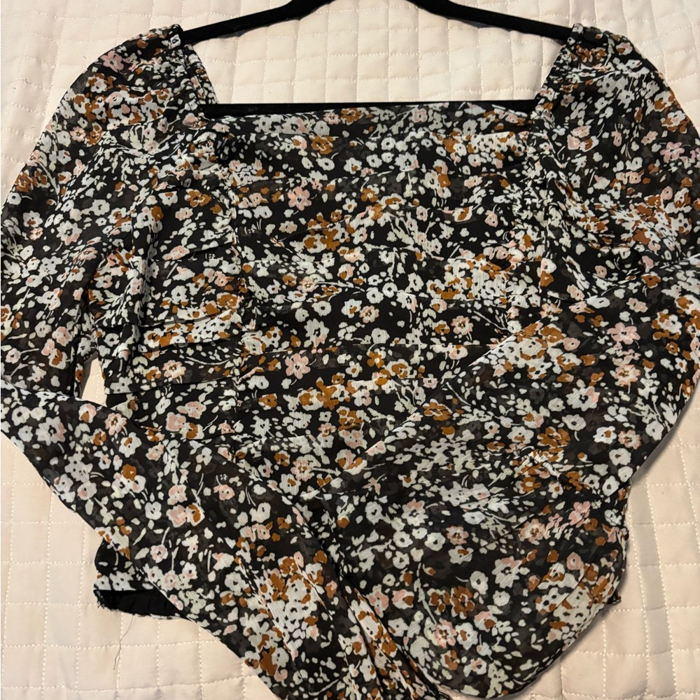 Lulu's Black Floral Blouse